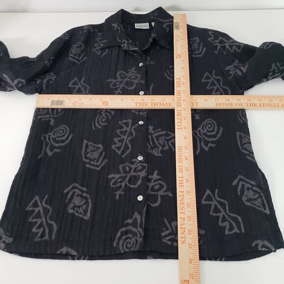 Chicos 0 Linen Silk Shirt Artsy Oversized Black Button Front Womens Size XS - Picture 8 of 10
